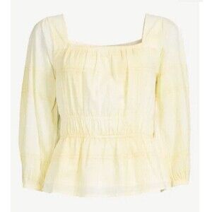Free Assembly 3/4 Sleeve Square Neck Top Peplum Hem Cadmium Yellow Plaid Size XL